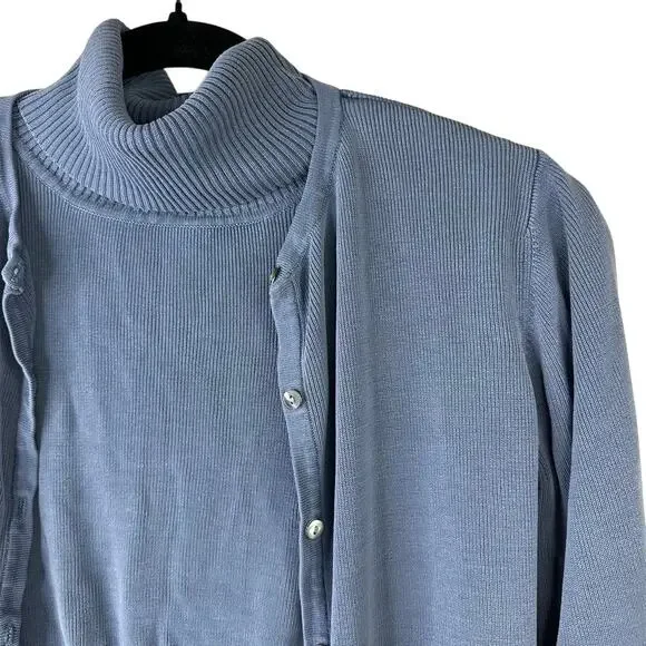Harold's Vintage Powdered Blue Ribbed Silk Turtleneck Sleeveless Cardigan Set - Picture 2 of 9